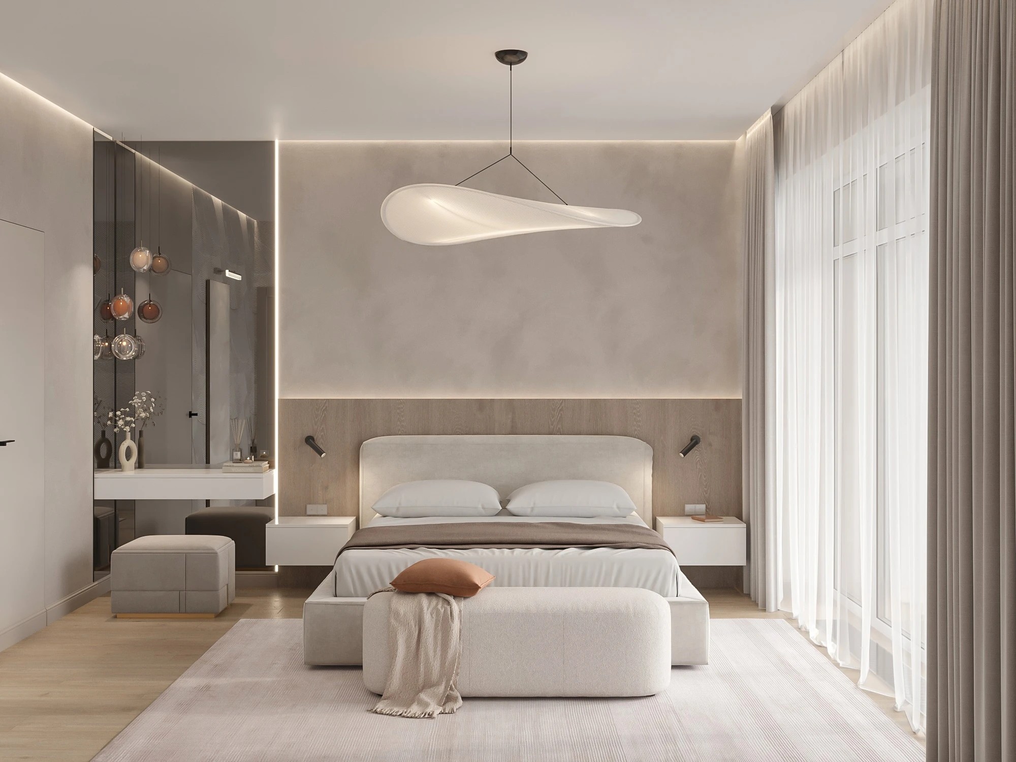 Мастер - спальня с гардеробной комнатой.