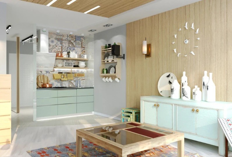 Проект небольшой студии для двоих в Сестрорецке.