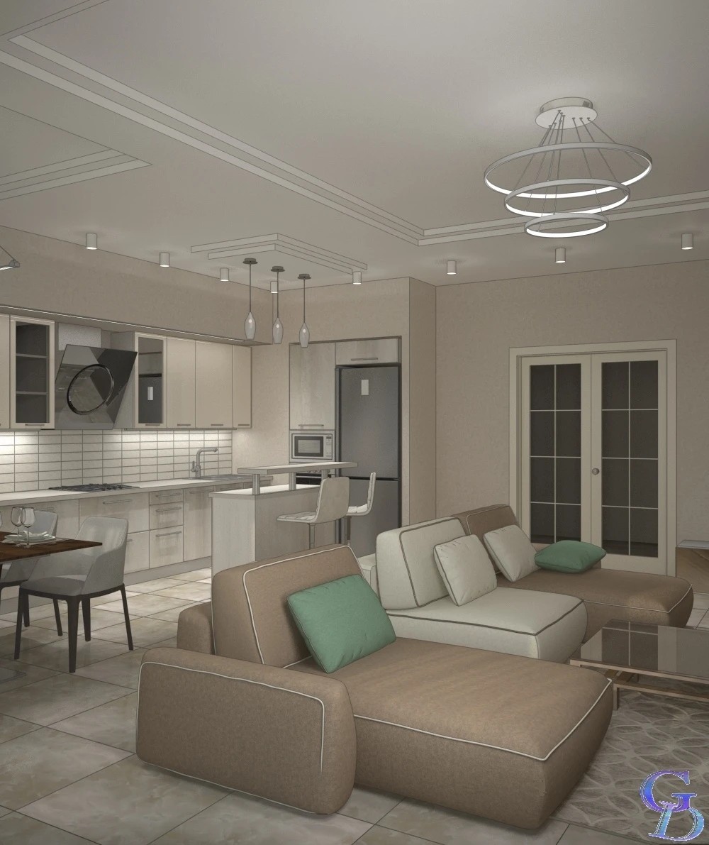 Дизайн-проект гостиной в загородном таунхаусе