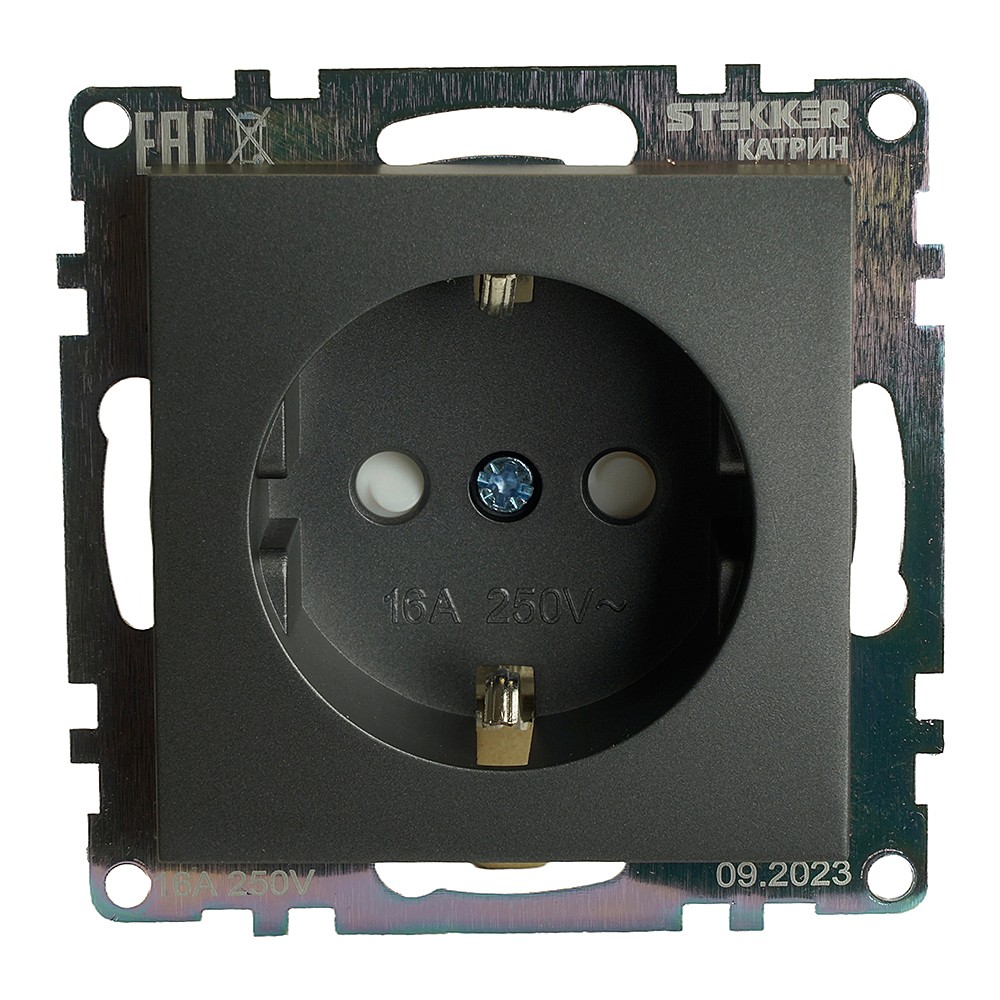 Розетка 1-местная с защитной шторкой с/з (механизм) Stekker Катрин 49423