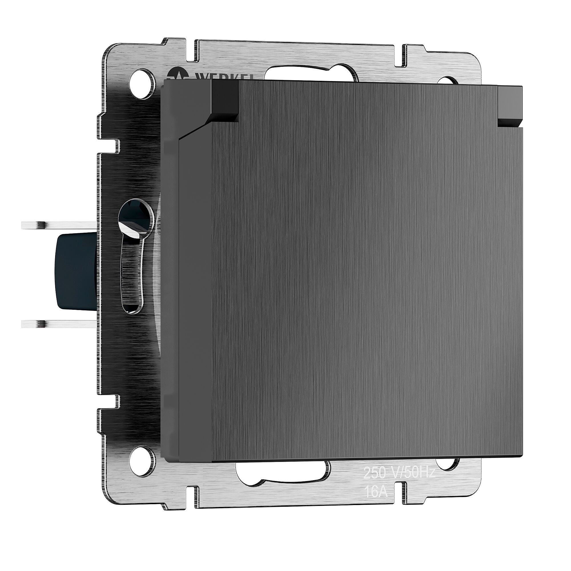 Розетка Werkel Встраиваемые механизмы графит рифленый W1171204/ Розетка влагозащ. с зазем. с защит. крышкой и шторками N (графит рифленый)