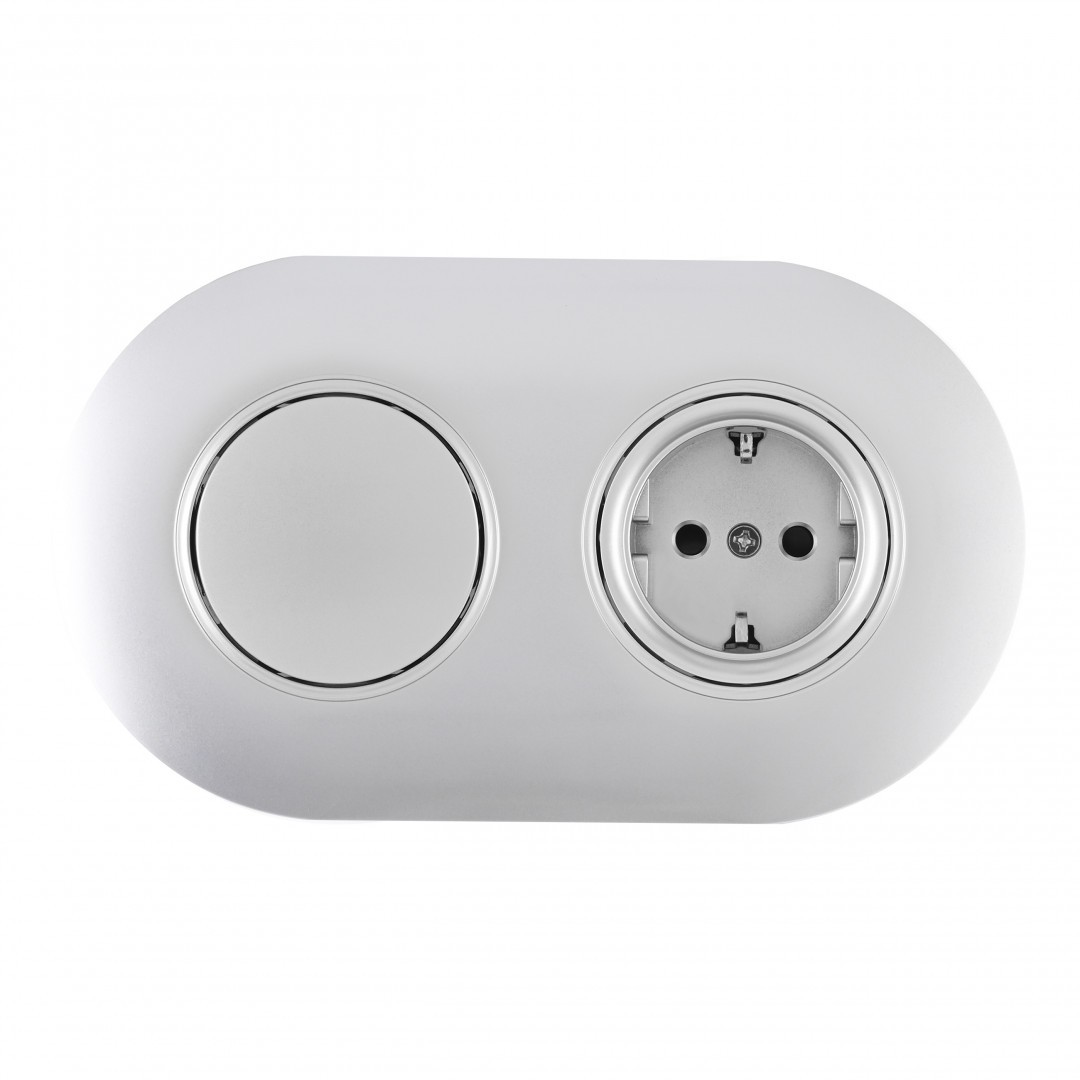 Выключатель круглый одноклавишный с розеткой с заземлением и шторками Arte Milano Set08-2 SET08-2-40-1-30-1 silver