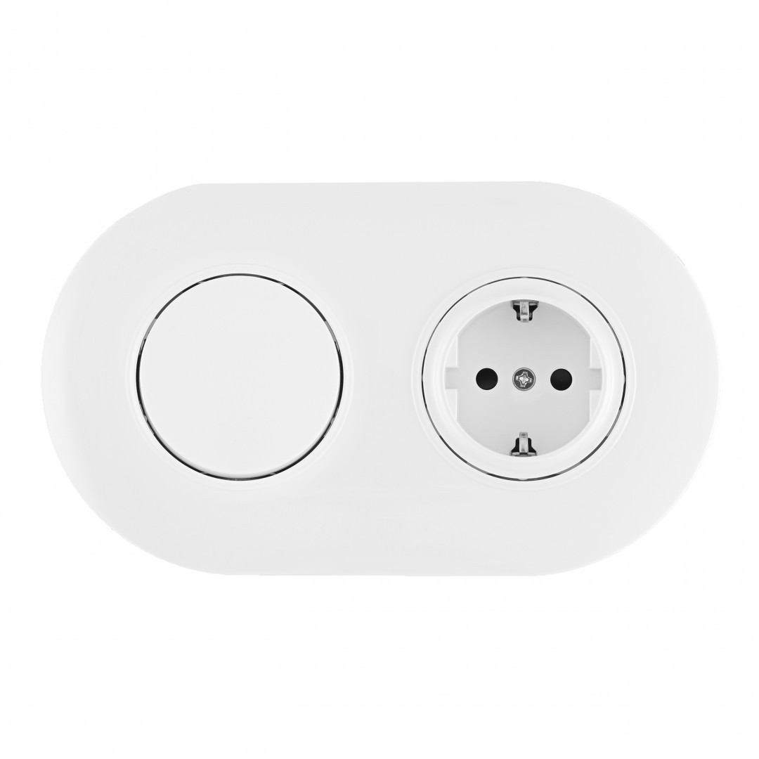 Выключатель круглый одноклавишный с розеткой с заземлением и шторками Arte Milano Set08-2 SET08-2-40-1-30-1 white