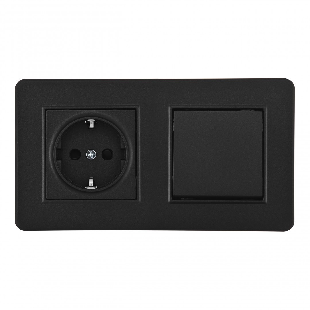 Выключатель одноклавишный с розеткой с заземлением и шторками Arte Milano Set16-2 SET16-2-40-1-30-1 black