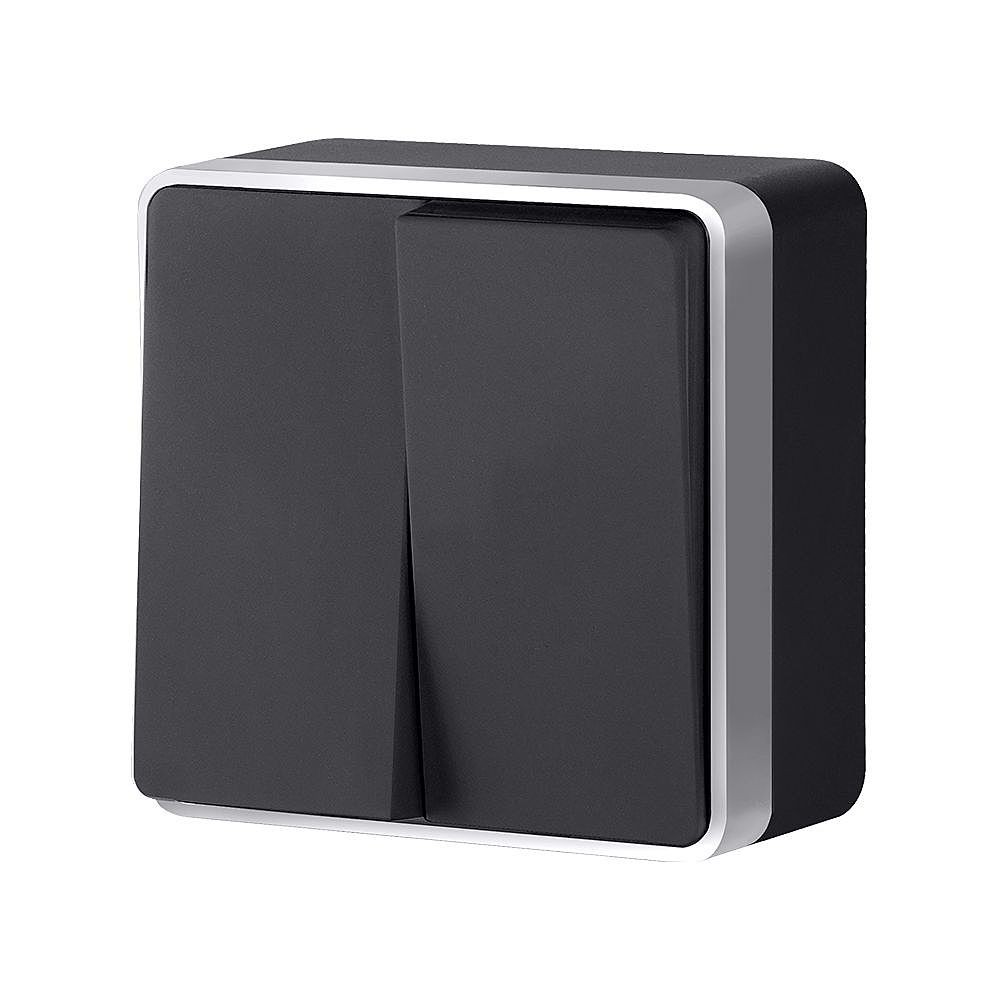 Выключатель Werkel W5020034/ Выключатель двухклавишный Gallant (черный с серебром)