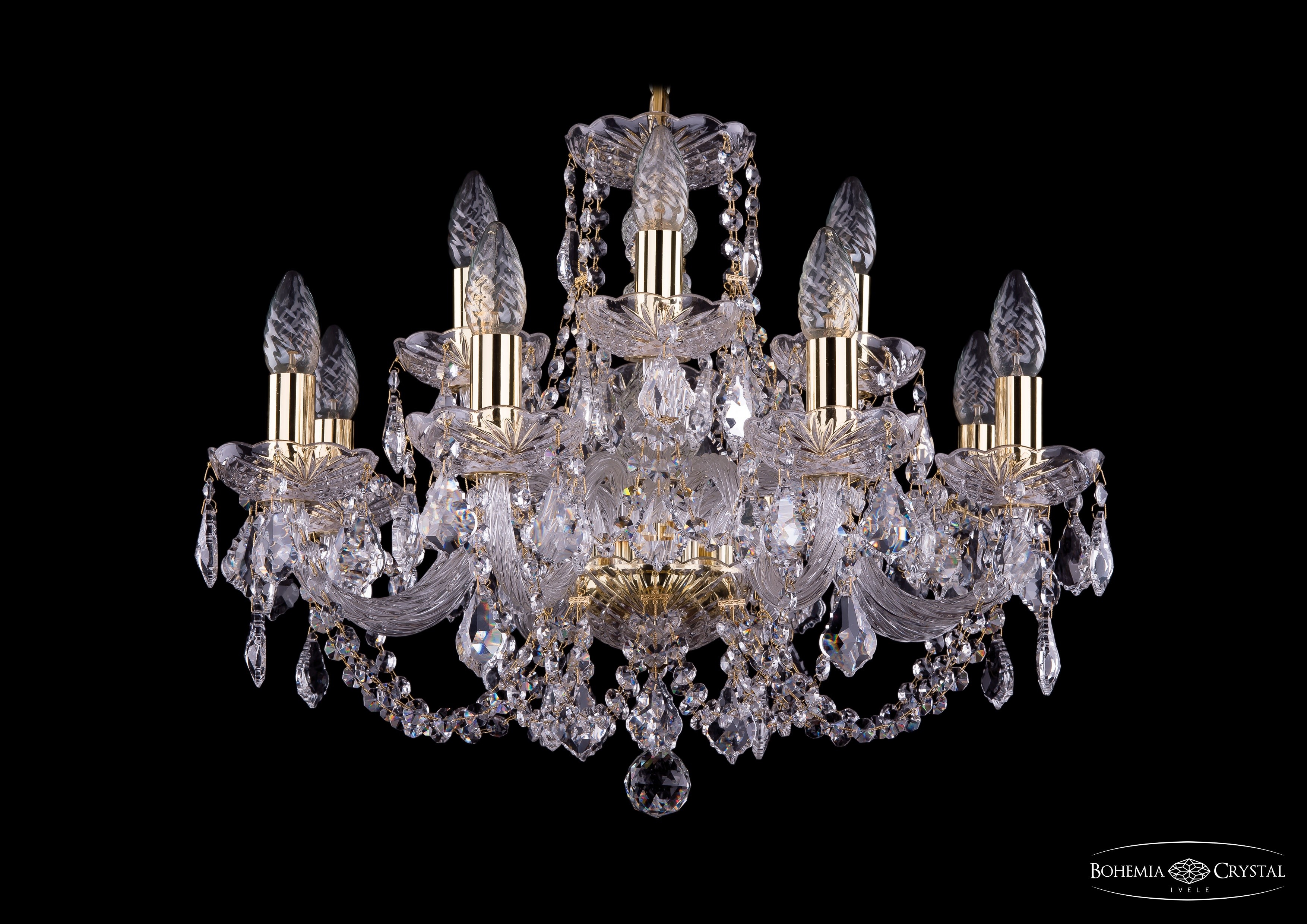 Подвесная хрустальная люстра 1406 Bohemia 1406/8+4/195 G Leafs