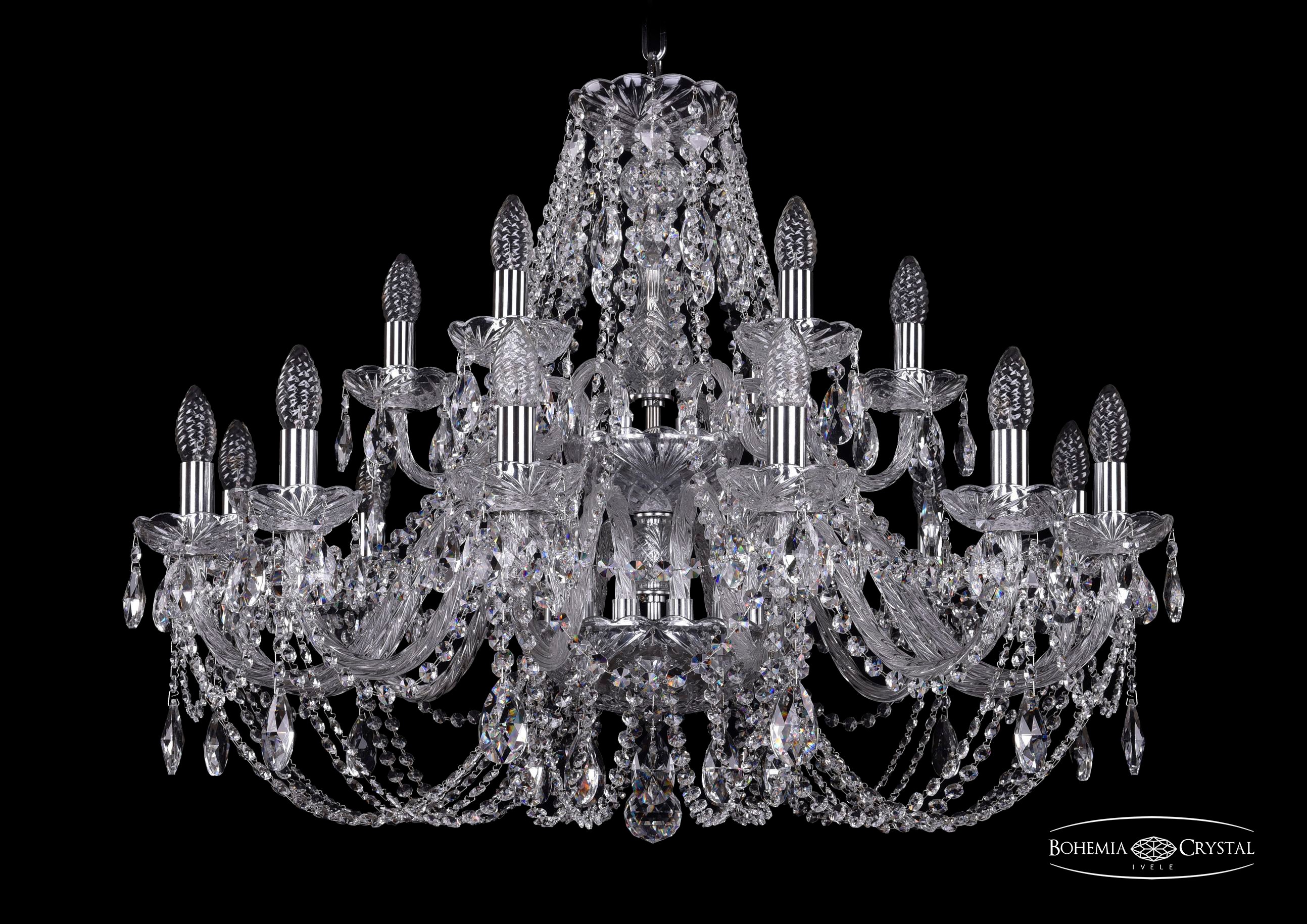 Подвесная хрустальная люстра 1406 Bohemia 1406/12+6/300/2d Ni