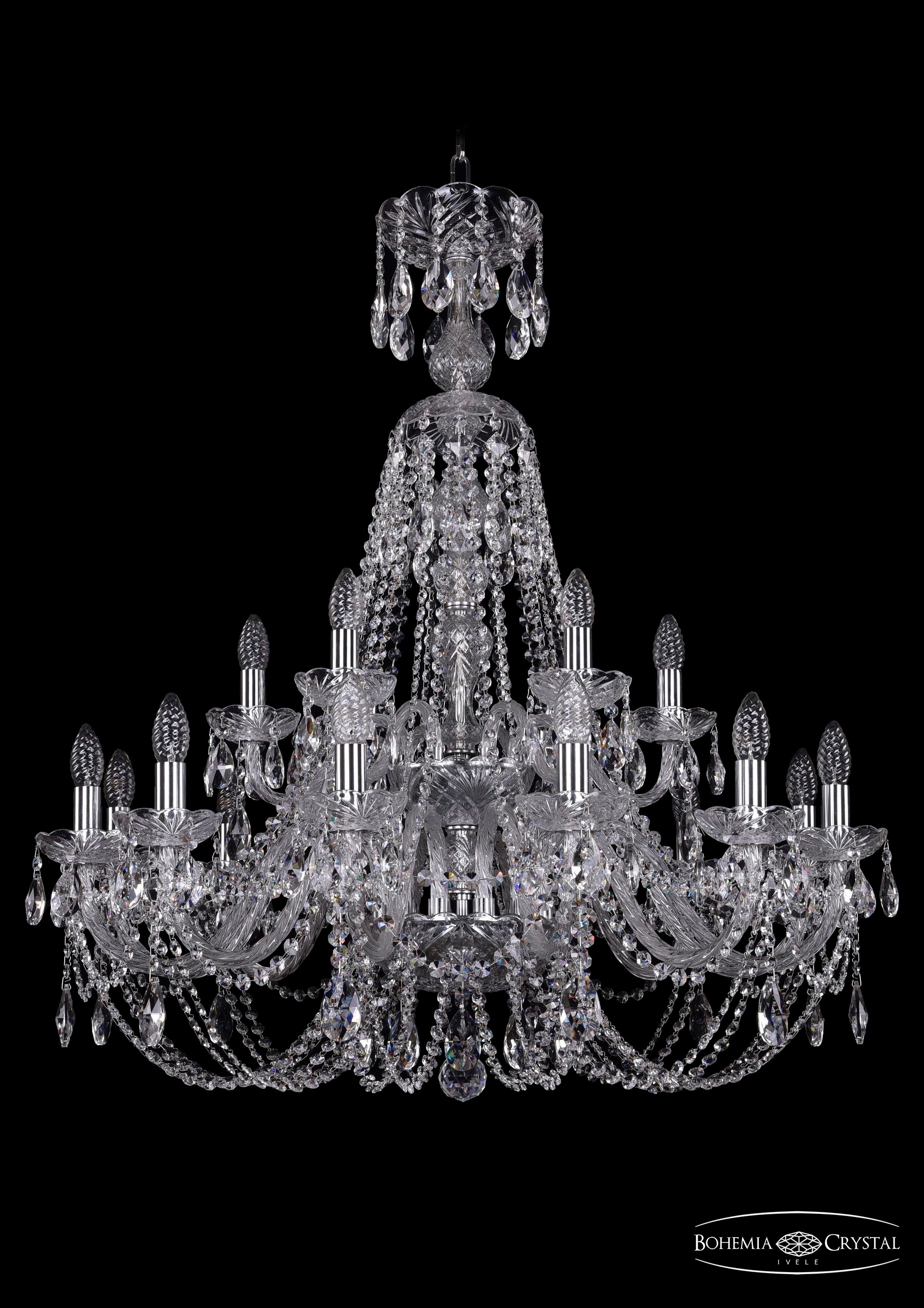 Подвесная хрустальная люстра 1406 Bohemia 1406/12+6/300/XL-95/2d Ni