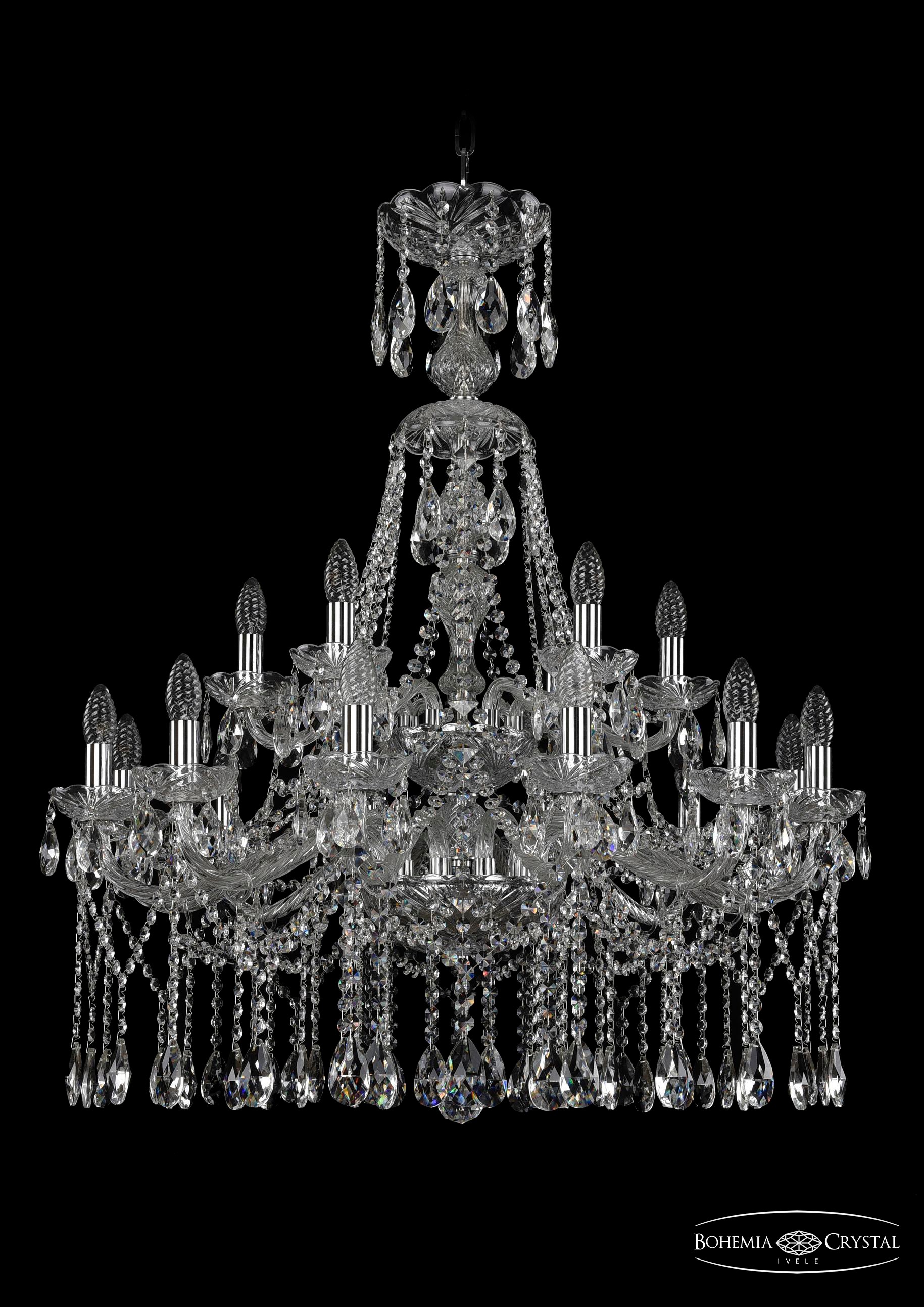 Подвесная хрустальная люстра 1413 Bohemia 1413/12+6/300/XL-96/2d Ni