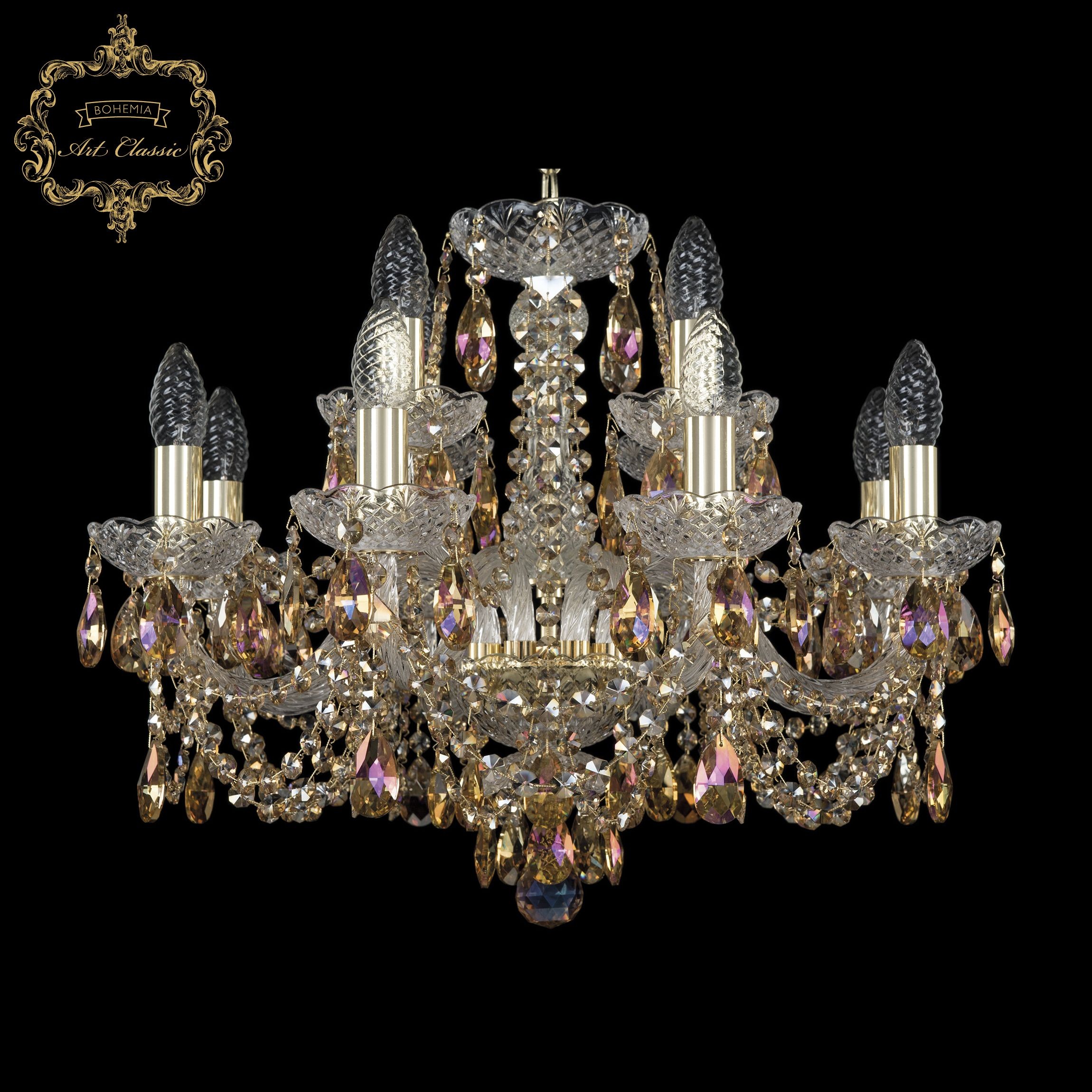Подвесная хрустальная люстра 11.11 Art Classic 11.11.8+4.195.Gd.Sp.R777