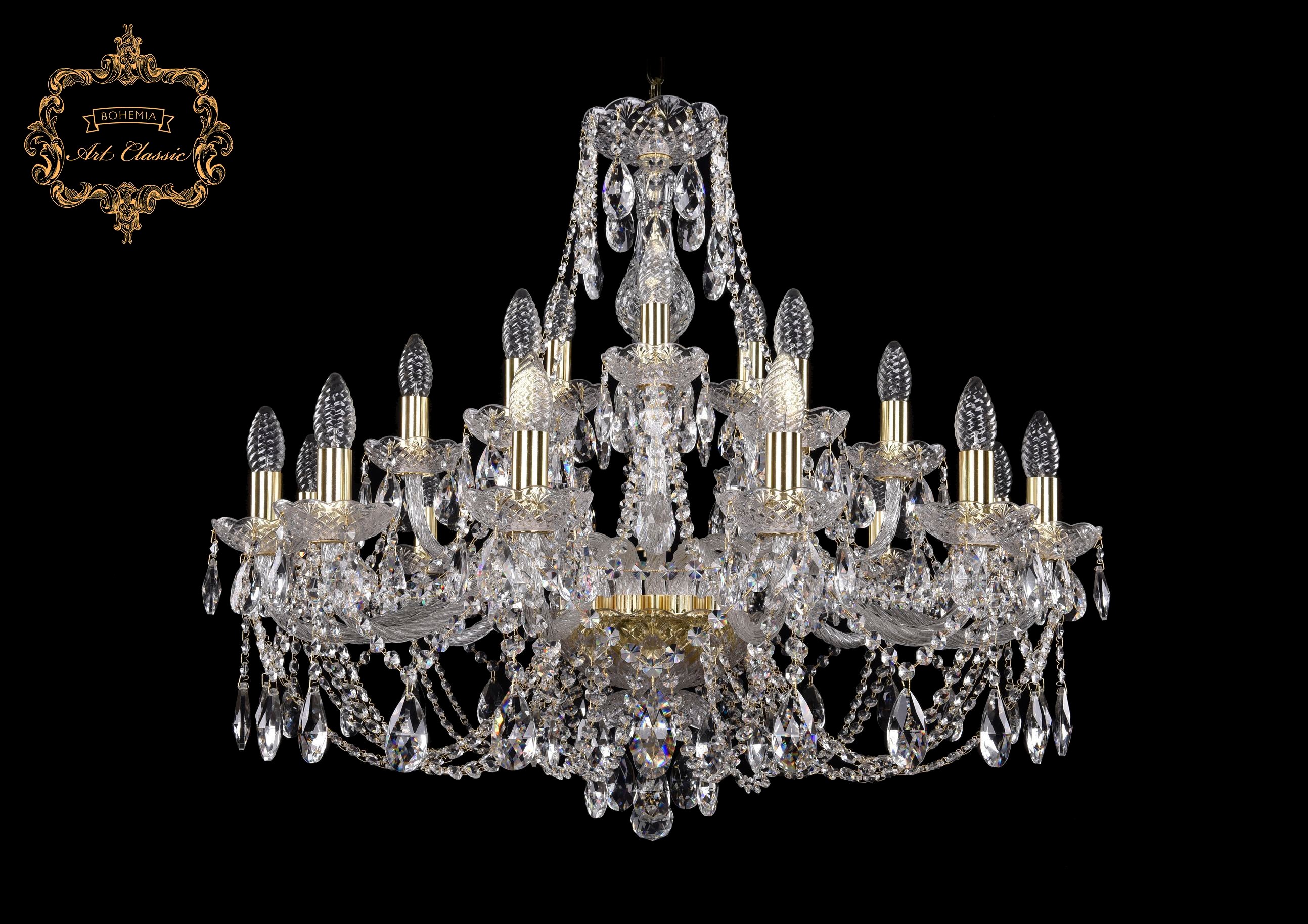 Подвесная хрустальная люстра 11.21 Art Classic 11.21.12+6+3.300.Gd.Sp