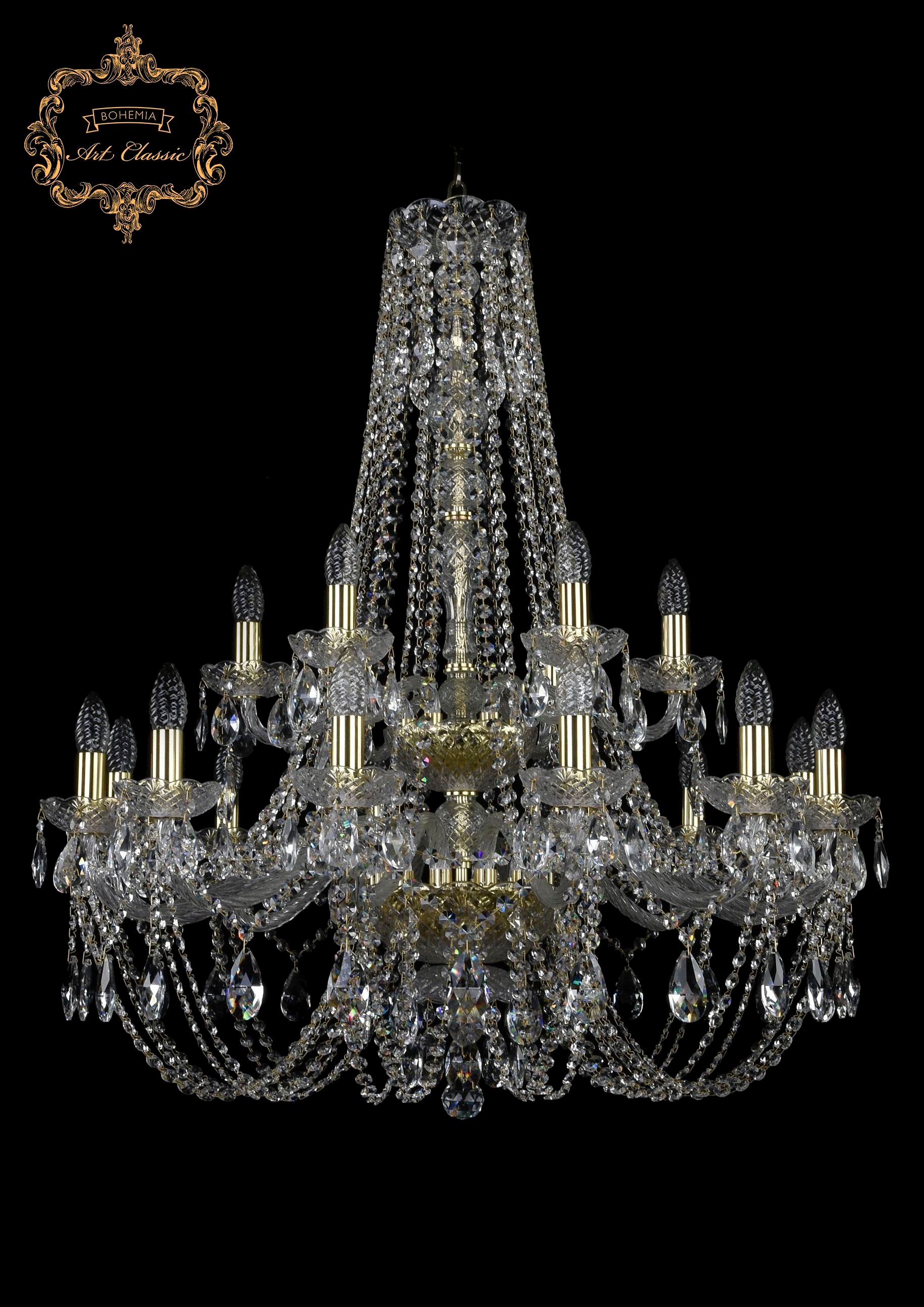 Подвесная хрустальная люстра 11.21 Art Classic 11.21.12+6.300.2d.h-94.Gd.Sp