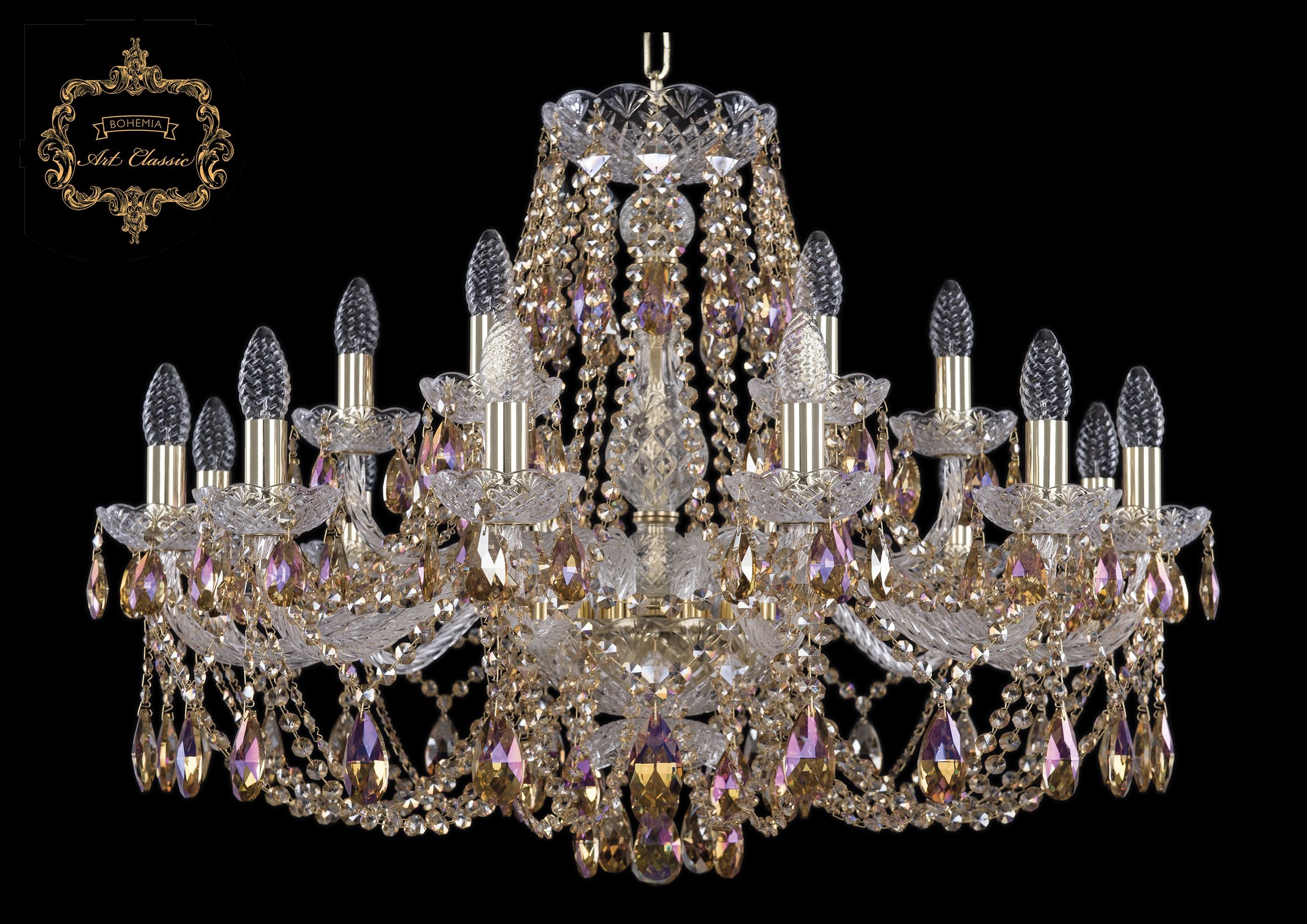 Подвесная хрустальная люстра 11.21 Art Classic 11.21.12+6.300.Gd.R777