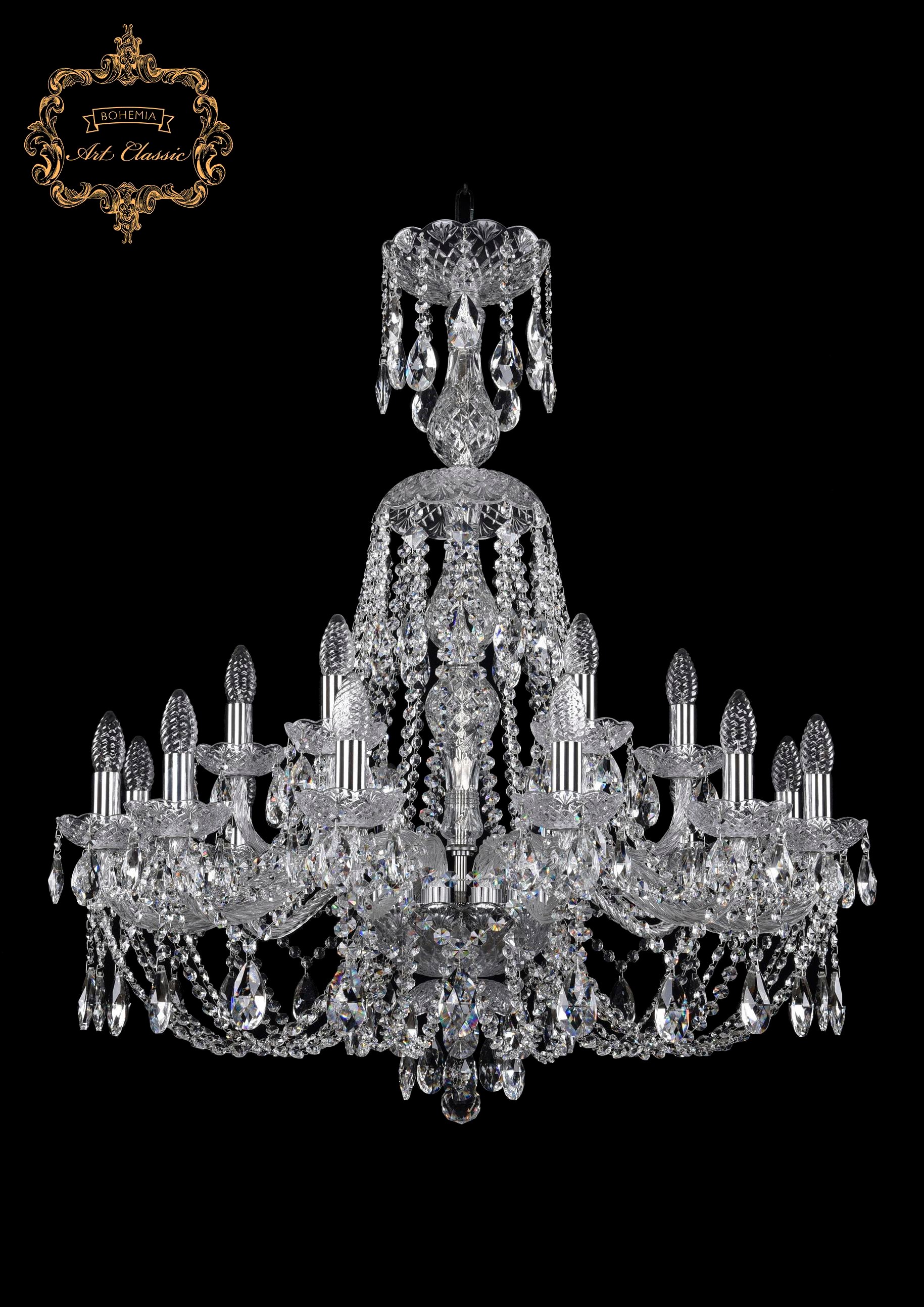 Подвесная хрустальная люстра 11.21 Art Classic 11.21.12+6.300.XL-95.Cr.Sp