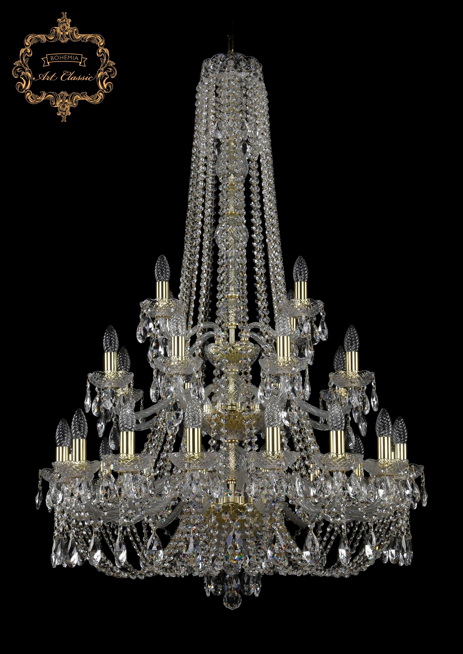 Подвесная хрустальная люстра 11.21 Art Classic 11.21.16+8+4.300.3d.h-128.Gd.Sp
