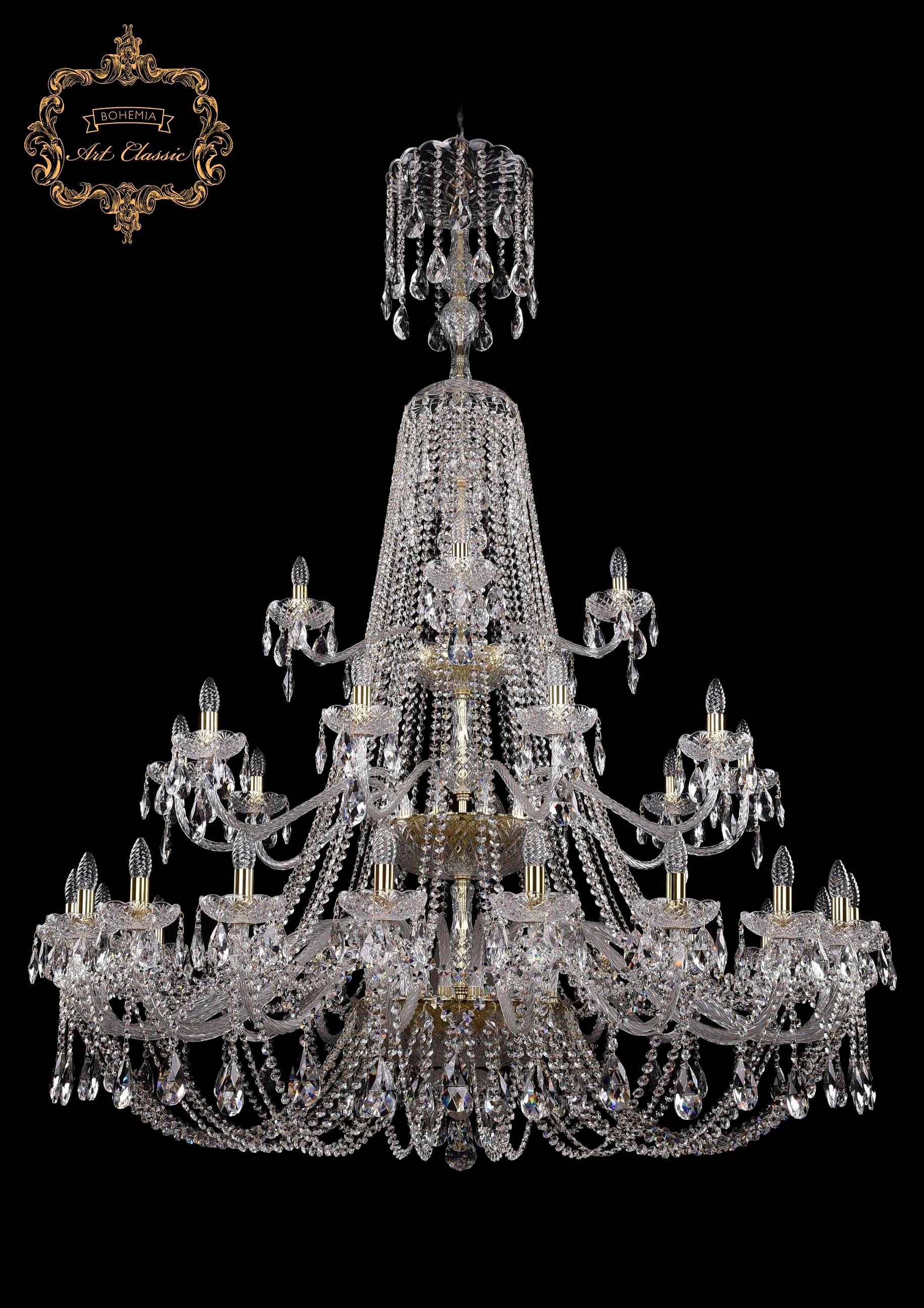 Подвесная хрустальная люстра 11.21 Art Classic 11.21.20+10+5.530.3d.XL-196.Gd.Sp