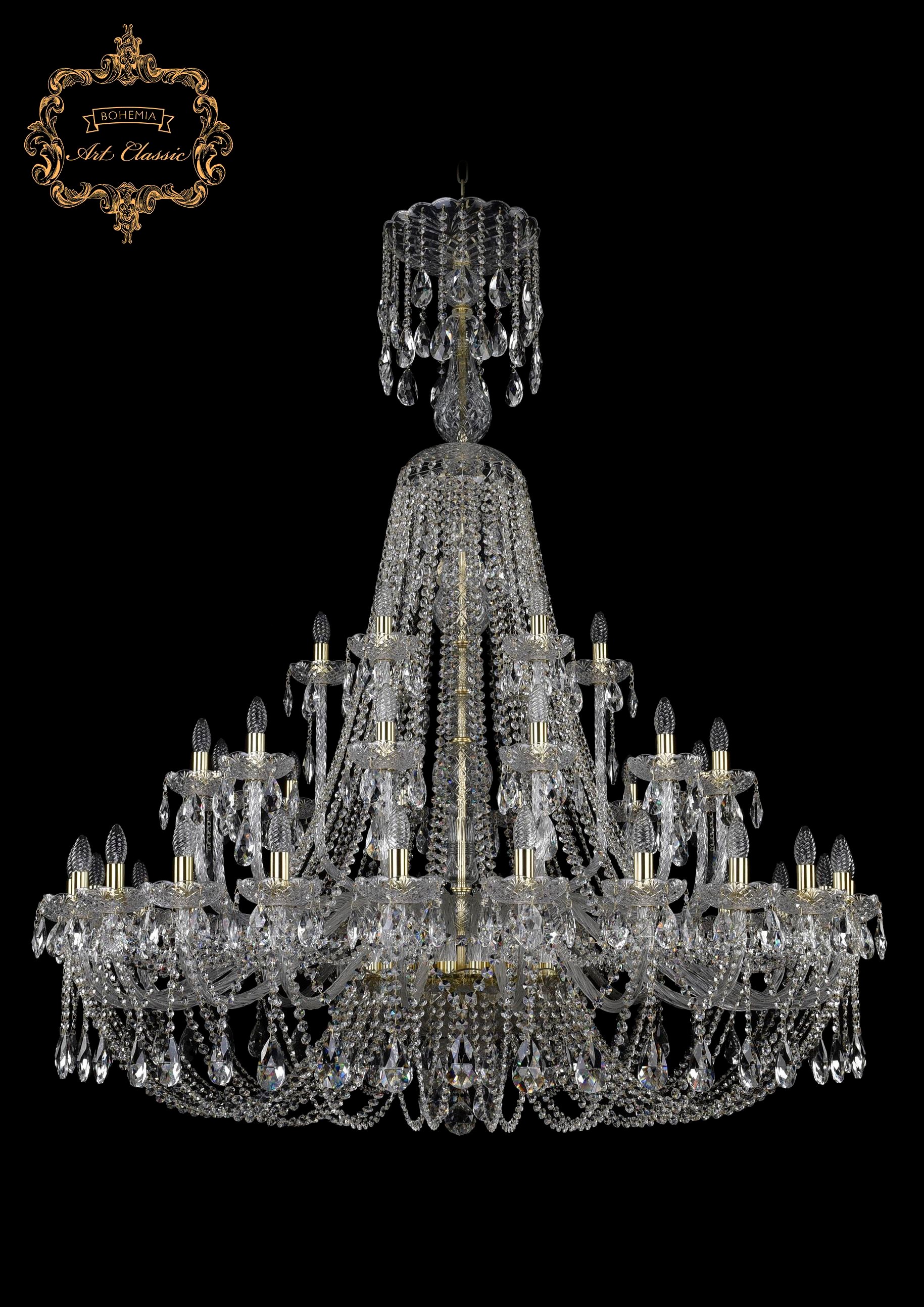 Подвесная хрустальная люстра 11.21 Art Classic 11.21.24+12+6.530.XL-170.Gd.Sp