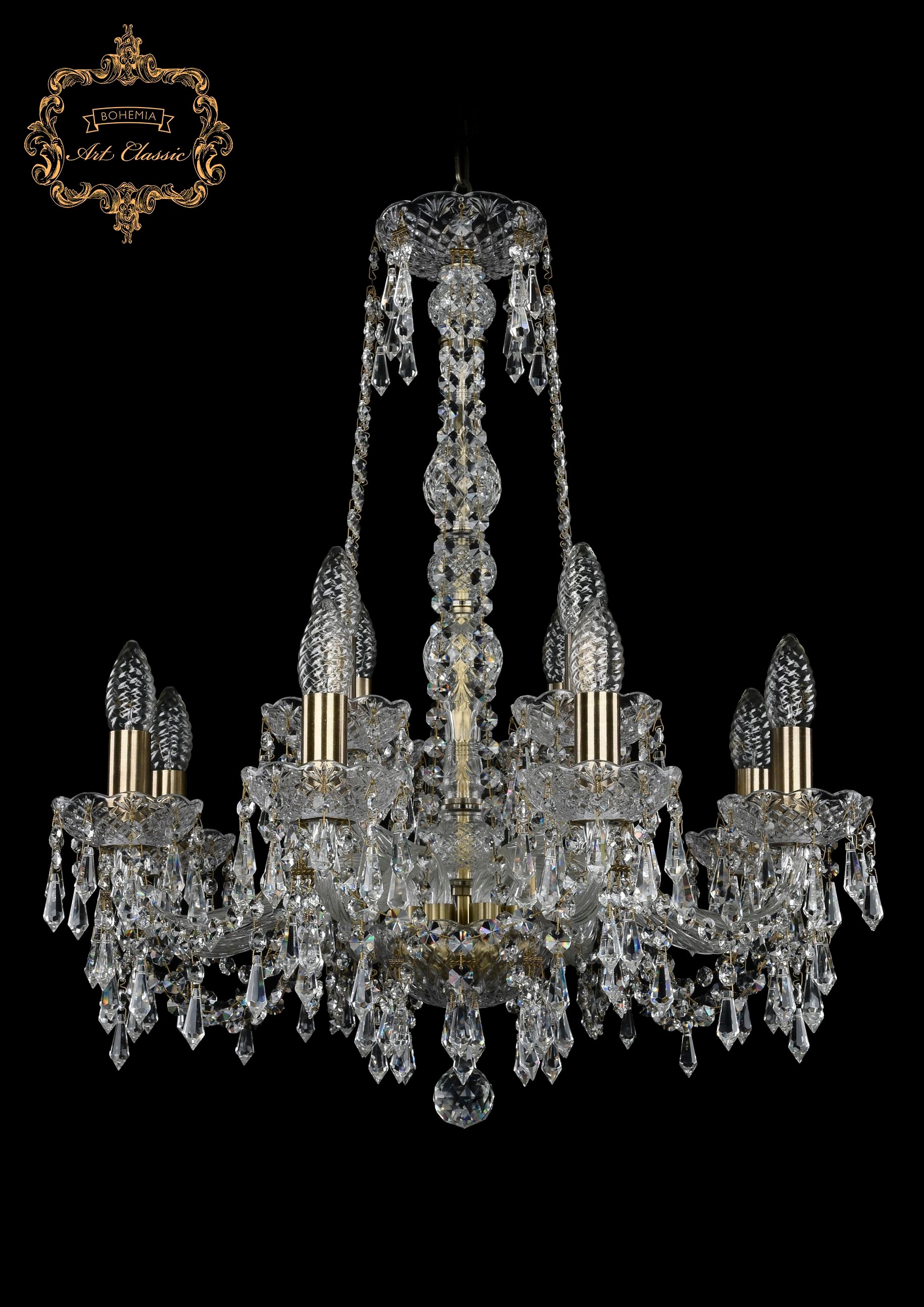 Подвесная хрустальная люстра 11.23 Art Classic 11.23.8+4.200.h-64.Br.Dr
