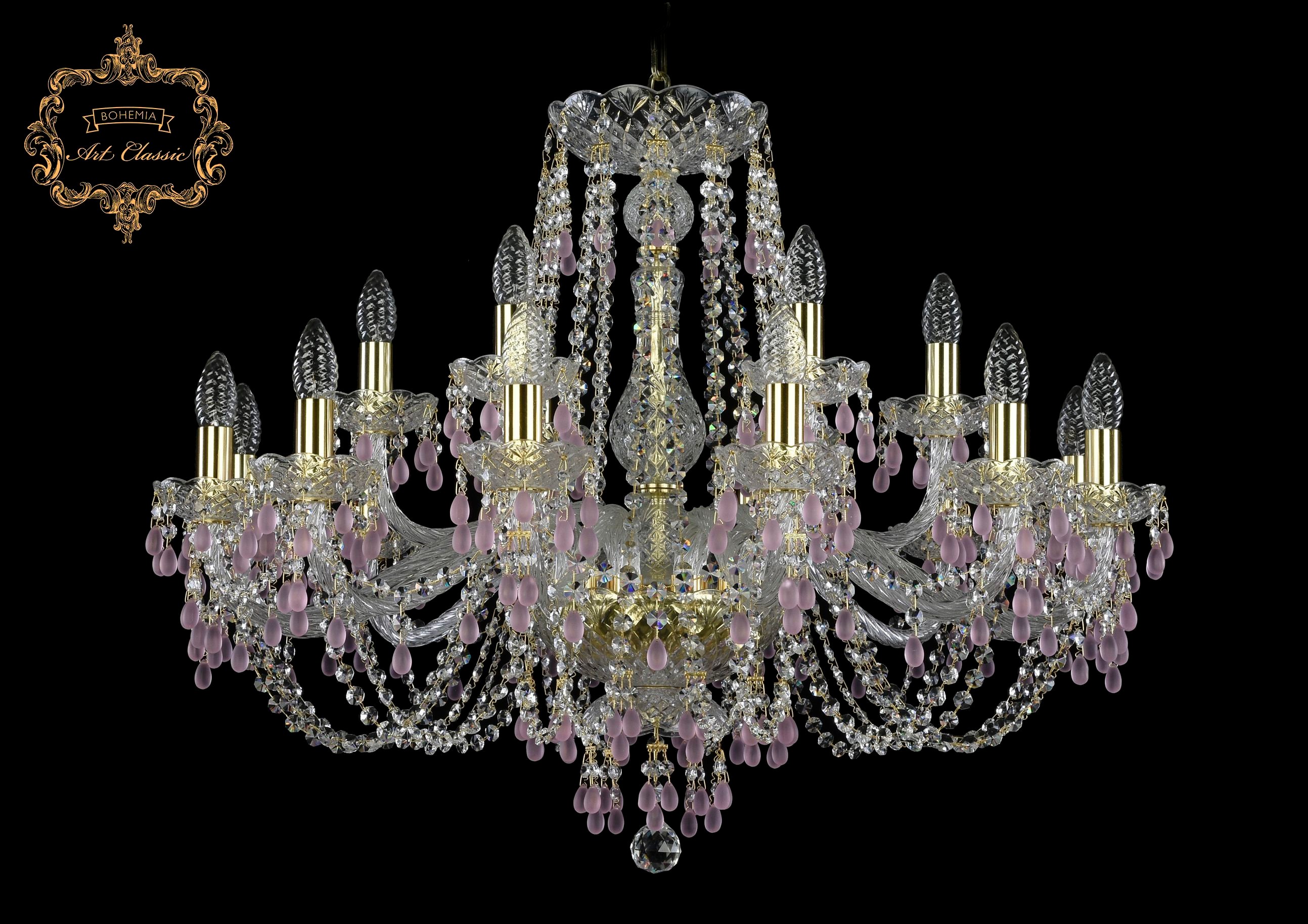 Подвесная хрустальная люстра 11.24 Art Classic 11.24.12+6.300.Gd.V7010