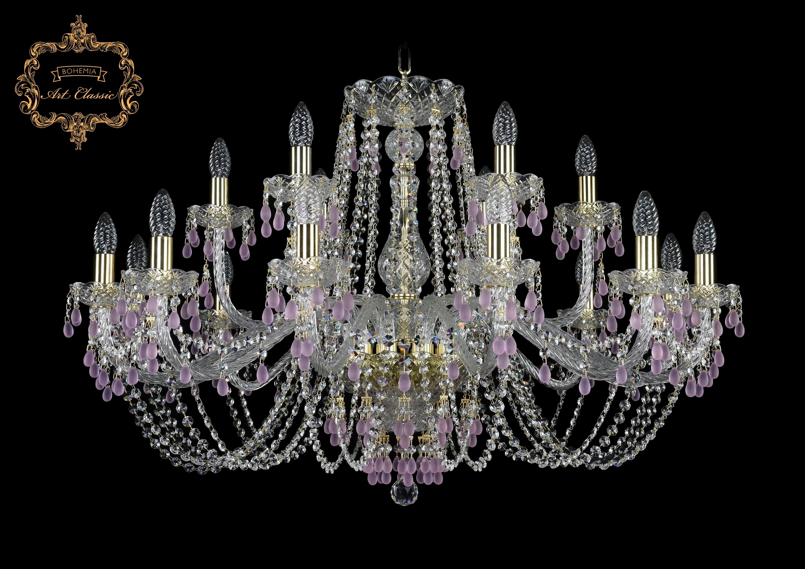 Подвесная хрустальная люстра 11.24 Art Classic 11.24.12+6.360.Gd.V7010