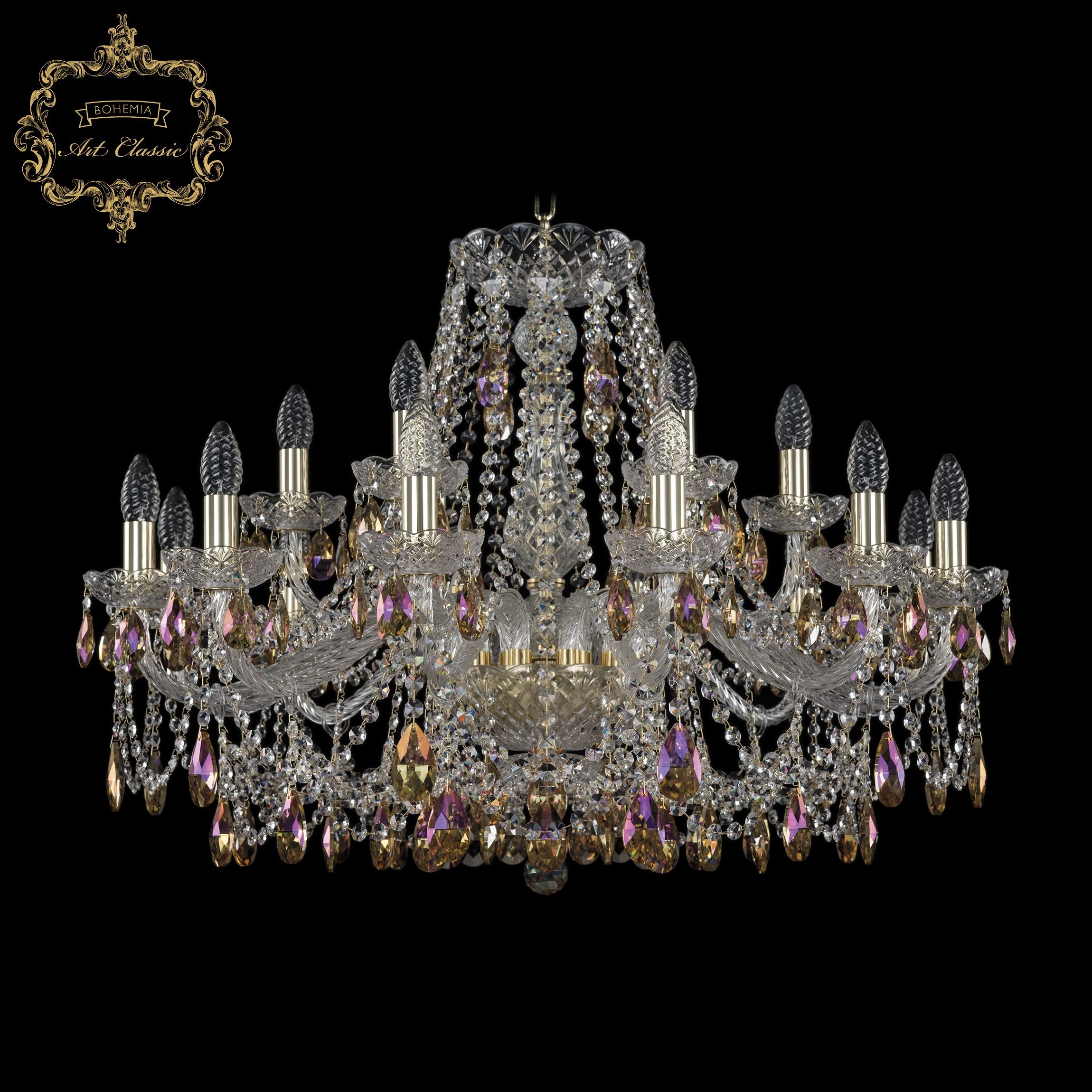 Подвесная хрустальная люстра 11.25 Art Classic 11.25.12+6.300.Gd.Sp.K777