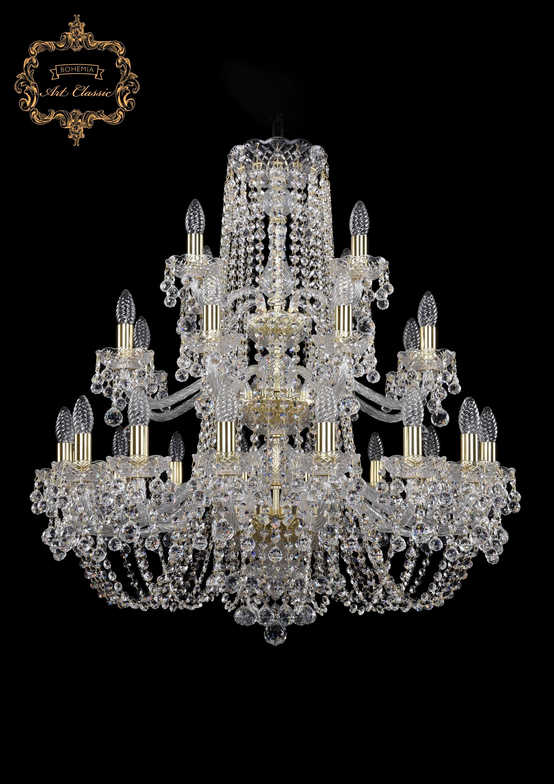 Подвесная хрустальная люстра 11.26 Art Classic 11.26.16+8+4.300.3d.Gd.B
