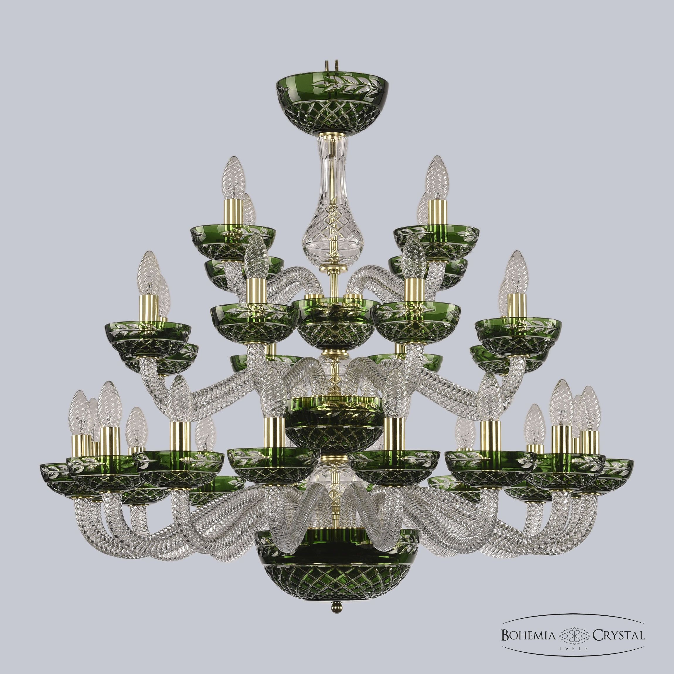 Люстра многоярусная 1309 1309/16+8+4/300/3d G Cl/Clear-Green/H-1J Bohemia