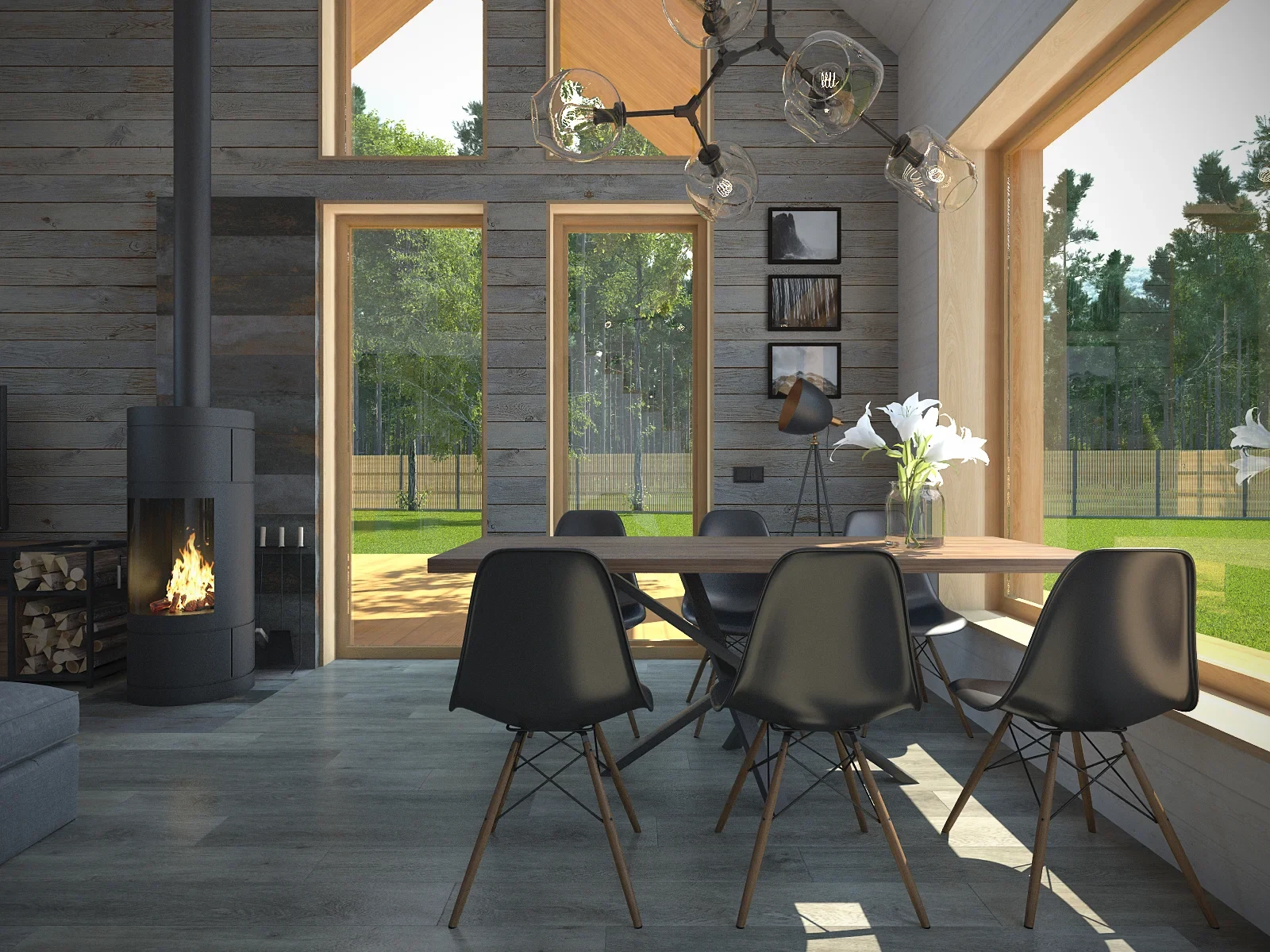 Дизайн проект гостиной-столовой в загородном доме